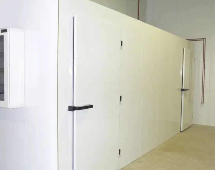 White insulated panel cold room with hinged doors