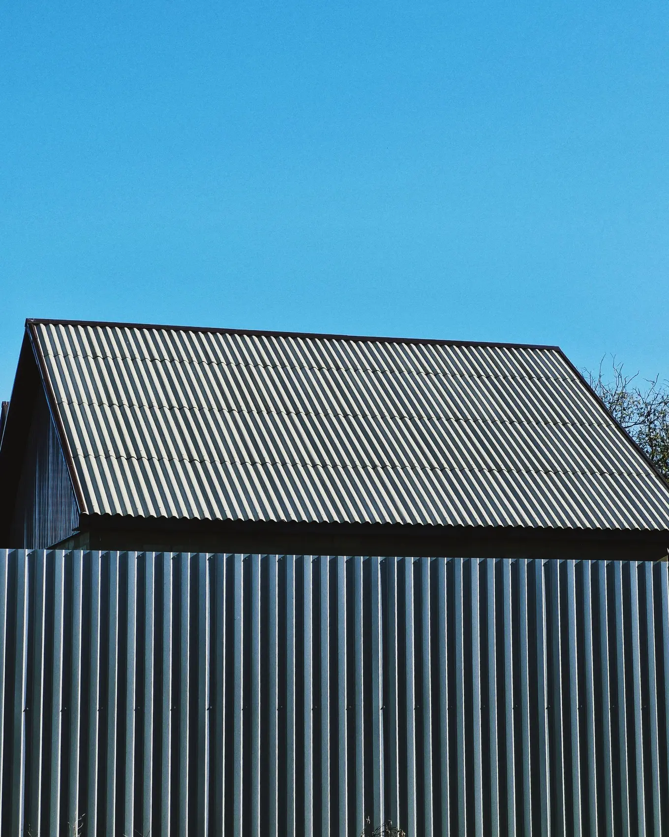 Ribbed metal roof panels on a building