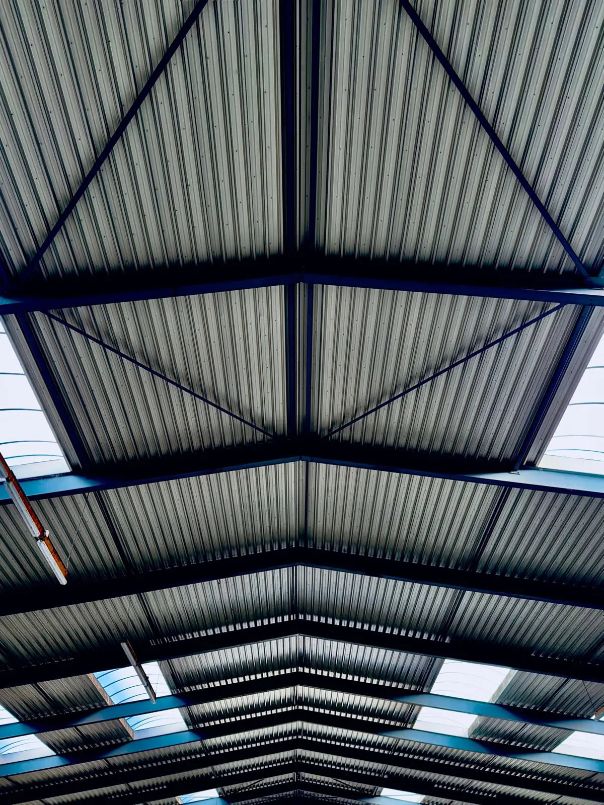 Underside of an industrial metal roof
