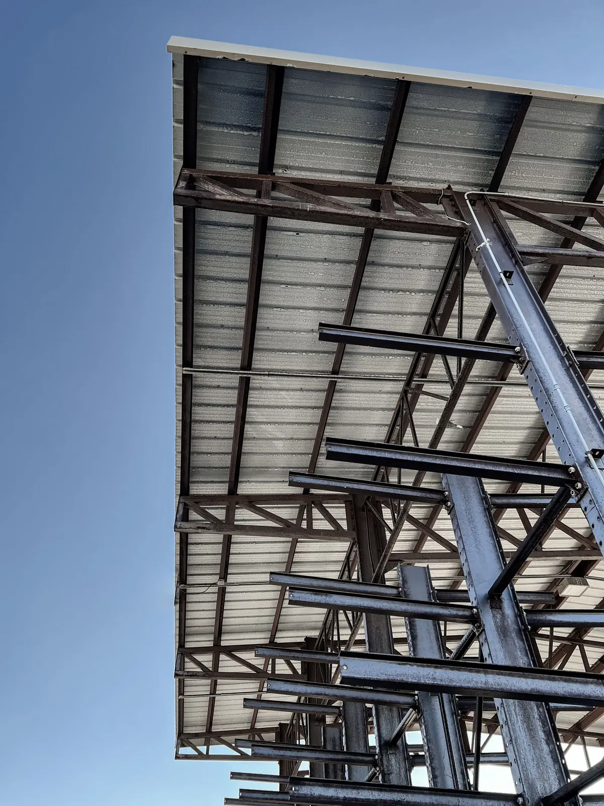 Steel structure of a shed under construction